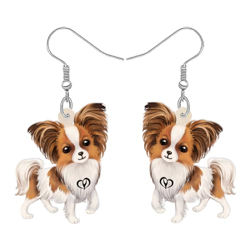 YAYAKO Cute Papillon Hund Ohrringe Baumeln Acryl Haustiere Welpe Charms Neuheit Geschenke für Frauen Mädchen Dekor Schmuck (Braun Weiß) von YAYAKO