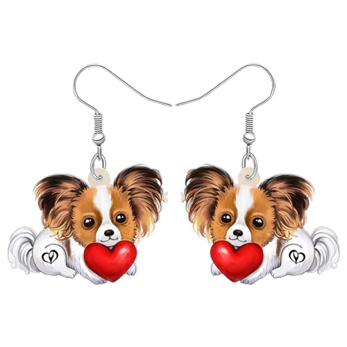 YAYAKO Cute Papillon Hund Ohrringe Baumeln Acryl Haustiere Welpe Charms Neuheit Geschenke für Frauen Mädchen Dekor Schmuck (Rotes Herz) von YAYAKO