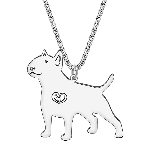 YAYAKO Edelstahl Golden Retriever Hundehalskette Kette Anhänger 18K Gold Halskette Hund Geschenke für Hundeliebhaber Frauen Mädchen (Bullterrier Halskette Versilbert) von YAYAKO