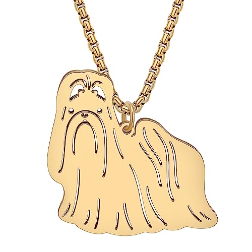 YAYAKO Edelstahl Golden Retriever Hundehalskette Kette Anhänger 18K Gold Halskette Hund Geschenke für Hundeliebhaber Frauen Mädchen (Vergoldet Shih Tzu Halskette) von YAYAKO