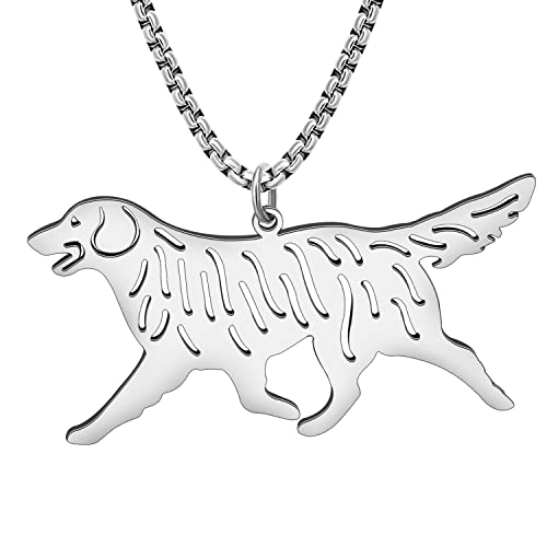 YAYAKO Edelstahl Golden Retriever Hundehalskette Kette Anhänger 18K Gold Halskette Hund Geschenke für Hundeliebhaber Frauen Mädchen (Versilbert Golden Retriever Halskette) von YAYAKO