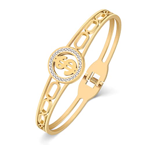 YAYAKO Edelstahl Strass Armband Armreif Zierlich 18k plattiert Silber Gold Armbänder für Frauen Mädchen Charme Armbänder Geschenke (Dollar $ Bracelet Vergoldet) von YAYAKO