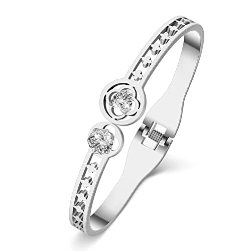 YAYAKO Edelstahl Strass Armband Armreif Zierlich 18k plattiert Silber Gold Armbänder für Frauen Mädchen Charme Armbänder Geschenke (Strass Armband Versilbert) von YAYAKO