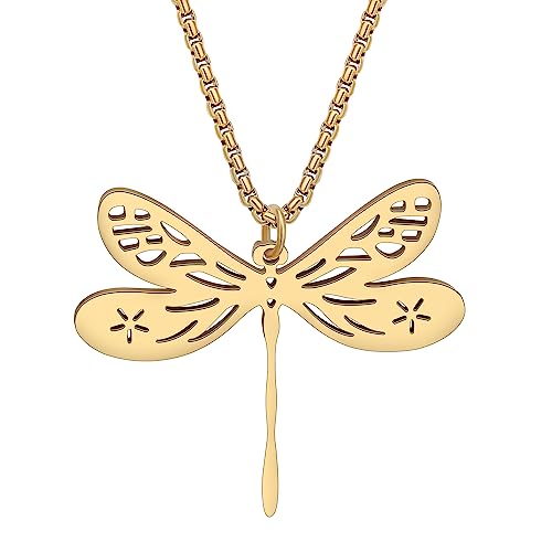 YAYAKO Edelstahl fliegende Libelle Halskette Kette Anhänger Libelle Geschenke für Frauen Mädchen Frühling Sommer Insekt Charms (Vergoldet 062) von YAYAKO