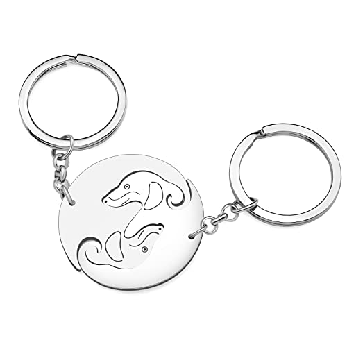 YAYAKO Edelstahl passende Schlüsselanhänger für Paare Herz Auto Schlüsselanhänger Valentinstag Geschenke für ihn ihr Frauen Mädchen Schlüsselanhänger (Dackel Versilbert) von YAYAKO