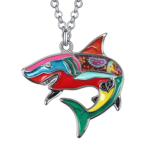 YAYAKO Emaille Hai Halskette Zinklegierung Anhänger Delphin Wal Oktopus Qualle Seepferdchen Sommer Geschenke für Frauen Mädchen Ozean Schmuck (Hai Halskette Mehrfarbig) von YAYAKO