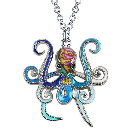 YAYAKO Emaille Hai Halskette Zinklegierung Anhänger Delphin Wal Oktopus Qualle Seepferdchen Sommer Geschenke für Frauen Mädchen Ozean Schmuck (Oktopus Halskette Blau) von YAYAKO