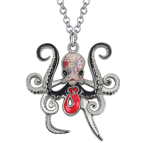 YAYAKO Emaille Hai Halskette Zinklegierung Anhänger Delphin Wal Oktopus Qualle Seepferdchen Sommer Geschenke für Frauen Mädchen Ozean Schmuck (Oktopus Halskette Schwarz) von YAYAKO
