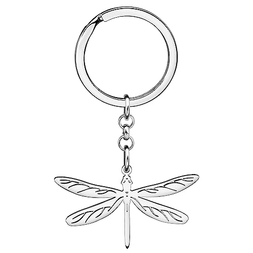 YAYAKO Fliege Libelle Schlüsselanhänger Edelstahl Auto Schlüsselanhänger Libelle Geschenke für Frauen Mädchen Frühling Sommer Charms (Versilbert 032) von YAYAKO