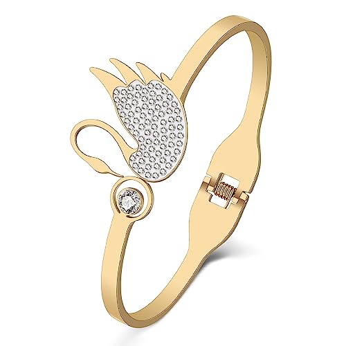 YAYAKO Kristall Schwan Armband Edelstahl Armbänder Armreif Schmuck Zierlicher Schwan Geschenke für Frauen Mädchen Charm Armbänder (Plattiert Vergoldet) von YAYAKO