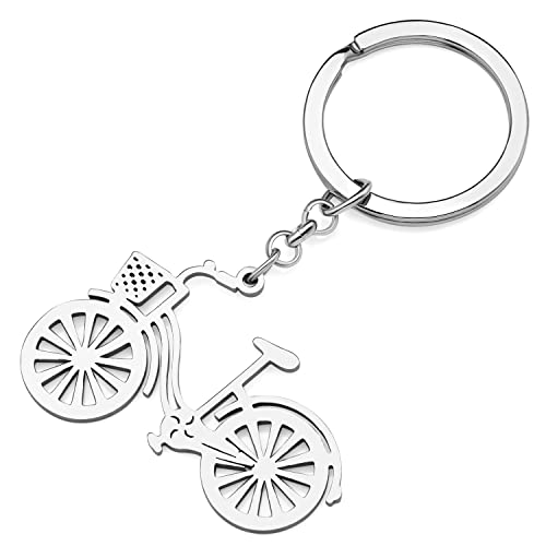 YAYAKO Lkw Auto Schlüsselanhänger Edelstahl Flugzeug Fahrrad Motorrad Schlüsselanhänger Cartoon Auto Geschenke für Männer Frauen Mädchen Charms (Versilbert Fahrrad) von YAYAKO