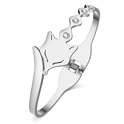YAYAKO Niedliche Fuchs Armbänder Armreif Edelstahl Zierliche Armbänder für Frauen Mädchen Armband Charms Fuchs Geschenke (Versilbert) von YAYAKO