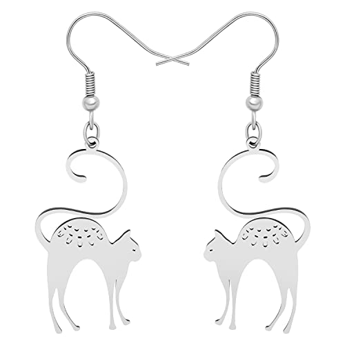 YAYAKO Niedliche Katze Ohrringe baumeln Edelstahl plattiert 18K Gold Katze Geschenke für Wome Mädchen Charms Kätzchen Ohrringe Schmuck (Versilbert) von YAYAKO