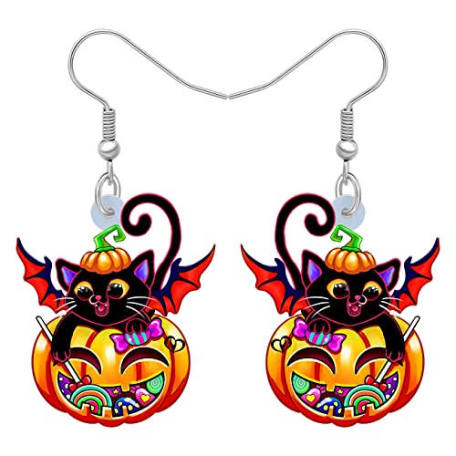 YAYAKO Niedliche Schwarze Katze Ohrringe Acryl Candy Kürbis Dekor Charms Halloween Geschenke für Frauen Mädchen Teens Party Schmuck (Bat Wings Süßigkeiten Katze) von YAYAKO