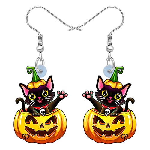 YAYAKO Niedliche Schwarze Katze Ohrringe Acryl Candy Kürbis Dekor Charms Halloween Geschenke für Frauen Mädchen Teens Party Schmuck (Schwarz und Gelb 206) von YAYAKO