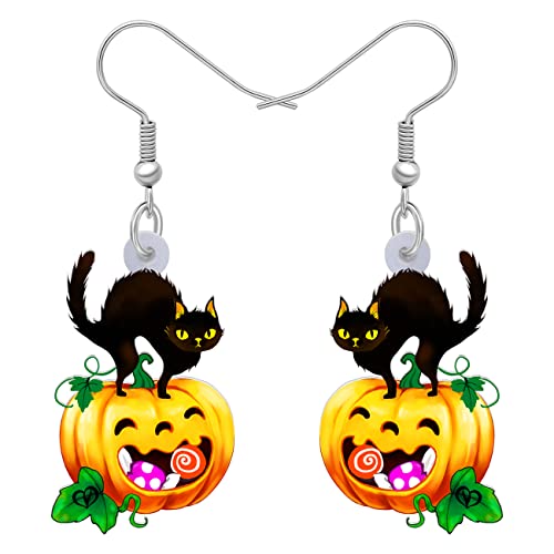 YAYAKO Niedliche Schwarze Katze Ohrringe Acryl Candy Kürbis Dekor Charms Halloween Geschenke für Frauen Mädchen Teens Party Schmuck (Schwarz und Gelb 291) von YAYAKO