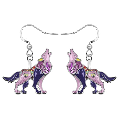 YAYAKO Roaring Wolf Ohrringe Emaille Zinklegierung Mode Schmuck Dangle Ohrringe für Frauen Mädchen Wolf Geschenke (Lila) von YAYAKO