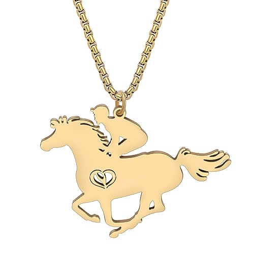 YAYAKO Running Horse Halskette Anhänger Kette Edelstahl Bauernhöfe Tiere Schmuck für Frauen Mädchen Pferd Geschenke Charms (Plattiert Vergoldet) von YAYAKO