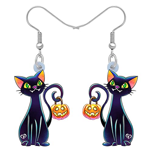 YAYAKO Schwarze Katze Ohrringe Acryl Anime Hexe Hut Kätzchen Baumeln Ohrringe für Frauen Mädchen Teens Halloween Geschenke Party Favors (Schwarz) von YAYAKO
