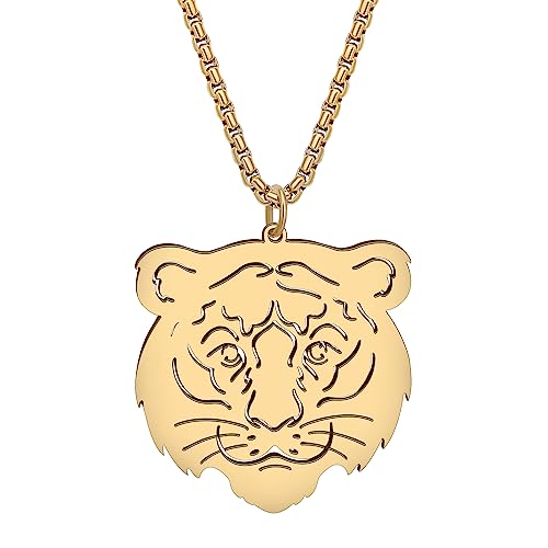 YAYAKO Tiger Halskette Anhänger Kette Edelstahl Wildtiere Modeschmuck Tiger Geschenke für Frauen Mädchen Charms (Vergoldet) von YAYAKO