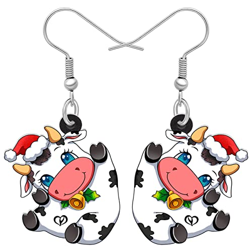 YAYAKO Weihnachten Kuh Baumeln Ohrringe Acryl Lustige Milchvieh Schmuck Bauernhof Tiere Cartoon Geschenke für Frauen Mädchen Dekorationen Charms (Weihnachten Mehrfarbig) von YAYAKO