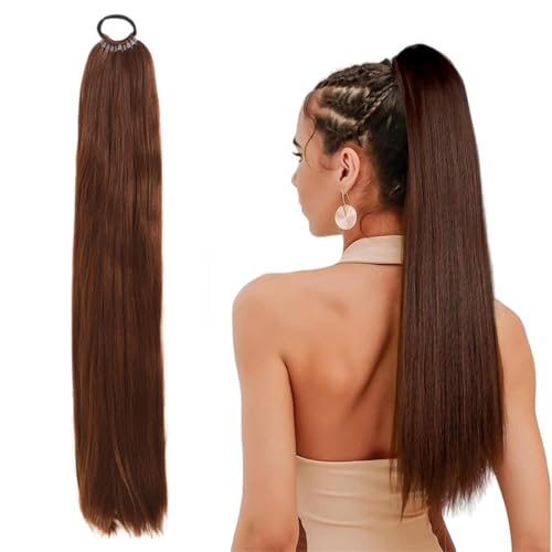 YAYNO 1 Stück Zopf Extension Ponytail Langer Glatter Pferdeschwanz Zopf Haarteil Zopf Haarverlängerung Für Damen Mädchen Täglicher Gebrauch Und Spezielle Anlässe, 60 Cm Lang (Braun) von YAYNO