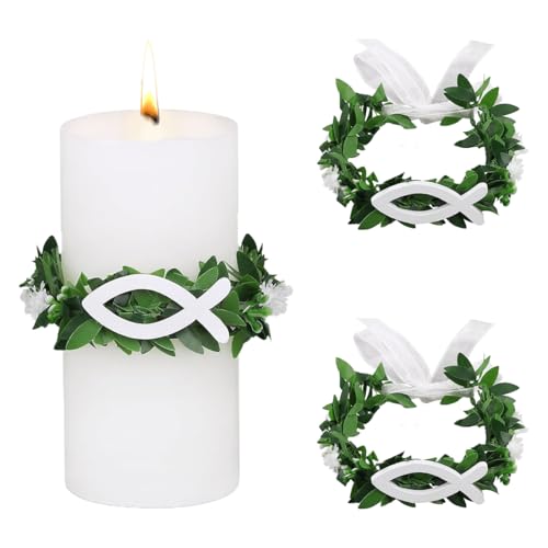 YAYNO 2 Stück Kommunionkerze Tropfschutz Kerzentropfschutz Tropfschutz Taufkerzen Tropfschutz Kerzenkranz Taufkerzen Weiß Taufe Fisch Deko Tropfenfänger für Kerzen 3-6 cm Taufkerzen von YAYNO