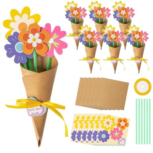 YAYNO 6 Stück Blumenstrauß Bastelset Kinder Blumen Papier Kreativset Muttertag Blumen Basteln für Kinder Happy Mother's Day Greeting Card DIY Blume Papierbastelset Kunsthandwerk Geschenk von YAYNO