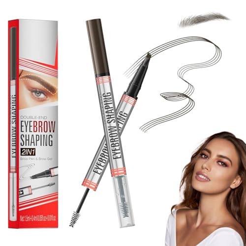 YAYNO Dunkelbraun 2In1 Augenbrauenstift mit Gel 2-in-1 Brow Pen and Sealing Brow Gel Wasserfester Magischer Eyebrow Pencil mit 4 Gabelspitzen wasserfester Augenbrauenstift und wischfester Brauenstift von YAYNO