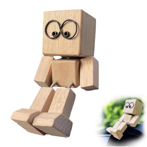 YAYNO Schüttelmann aus Holz Wobbling Wooden Figures Lustige Wackelfigur fürs Auto Handgefertigter wackelnder Holzmann als Armaturenbrett-Deko, Schreibtischfigur & Geschenkidee von YAYNO