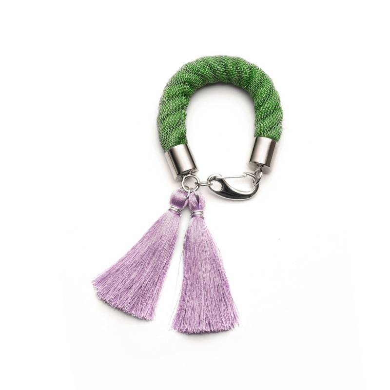 Lilac Seiden Quasten Armband. Grasgrün + Flieder. Statement Schmuck. Gewagtes Design. Frühling. Seil Armband von YAYOIjewelry