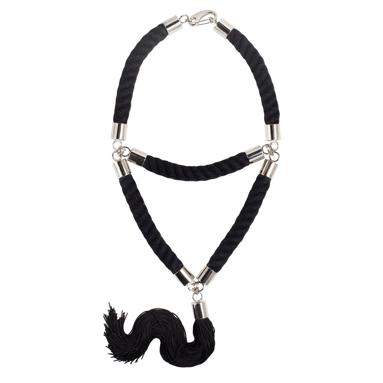 Naphta Dreieck Lange Halskette Mit Schwarzen Franse Quaste. Statement-Schmuck, Seil Halskette, Boho Kette, Fett Schmuck, Übergroßen von YAYOIjewelry