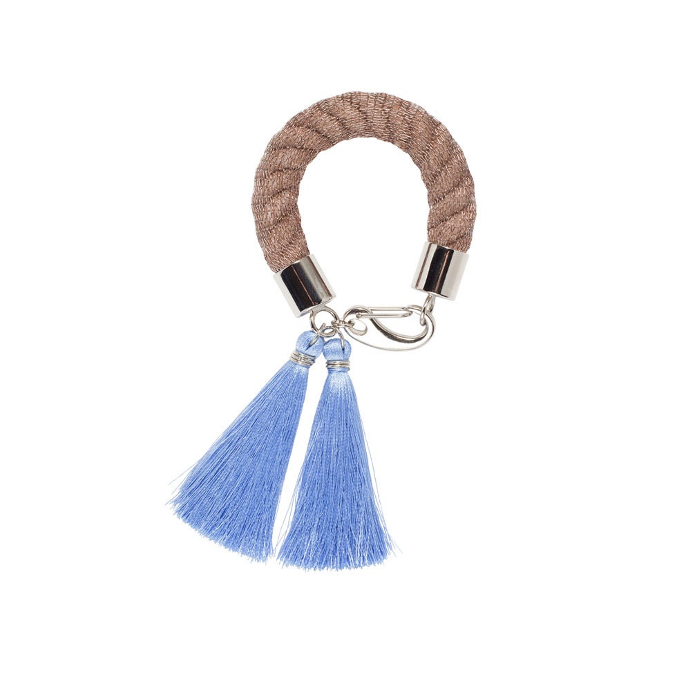 Pracht-Statement-Armband. Beige Farbe + Licht Blau Quasten, Boho Schmuck, Armband, Statement Quaste Fett von YAYOIjewelry