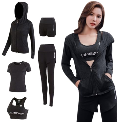 YAZHED 5-teiliges Set Damen Trainingsanzug-Sets Sportanzug-Set weich und bequem Schnelltrocknend Laufen Joggen Fitness Workout Trainingsanzug Damen Sportbekleidung-Sets von YAZHED