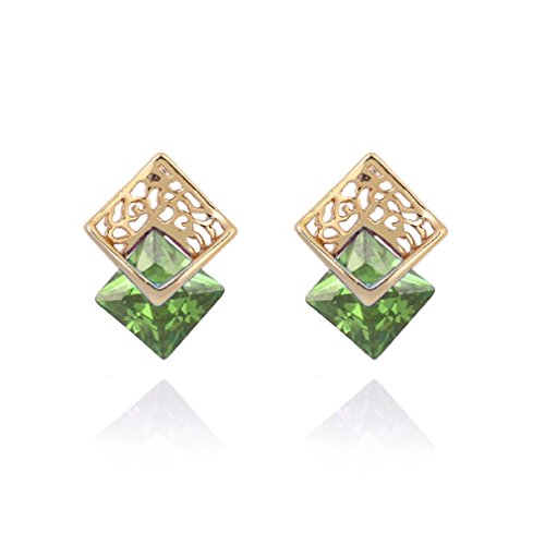 YAZILIND 18K Gold Plated Frauen Schmuck Exquisite Hohlen Cubit Strass Stud Ohrring(Grün) von YAZILIND