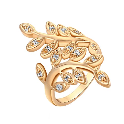 YAZILIND 18K Elegante Nizza Blätter Strass Weißer Ring Moderne Damen feines Vergoldet 9 von YAZILIND