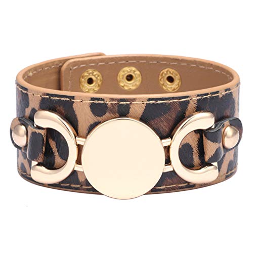 YAZILIND 2 Stücke Breite Manschette Leder Wickelarmband Frauen PU Armband Legierung Schnalle Armreif Handgelenk Band Manschette für Mädchen Frauen Leopard von YAZILIND