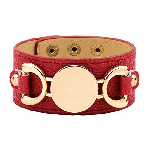 YAZILIND 2 Stücke Breite Manschette Leder Wickelarmband Frauen PU Armband Legierung Schnalle Armreif Handgelenk Band Manschette für Mädchen Frauen Rot von YAZILIND