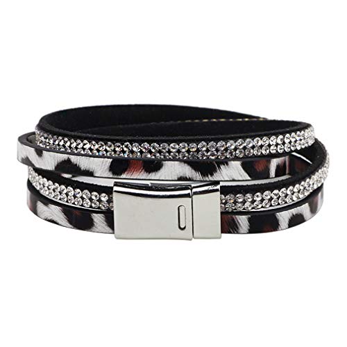 YAZILIND 2Pcs Damen Leder Armband Strass Magnetschnalle Armbänder Multilayer Manschette Armband für Frauen Grau von YAZILIND