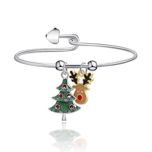 YAZILIND 2Pcs Weihnachten Baum Armband Rentier Santa Claus Schneemann Süßigkeiten Elch Anhänger Armbänder Urlaub Festival Weihnachten Schmuck für Frauen(Baum) von YAZILIND
