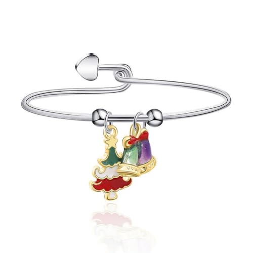 YAZILIND 2Pcs Weihnachten Baum Armband Rentier Santa Claus Schneemann Süßigkeiten Elch Anhänger Armbänder Urlaub Festival Weihnachten Schmuck für Frauen(Bell) von YAZILIND