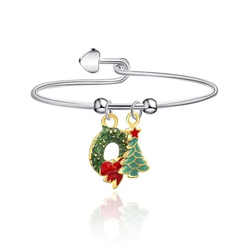 YAZILIND 2Pcs Weihnachten Baum Armband Rentier Santa Claus Schneemann Süßigkeiten Elch Anhänger Armbänder Urlaub Festival Weihnachten Schmuck für Frauen(Kranz) von YAZILIND