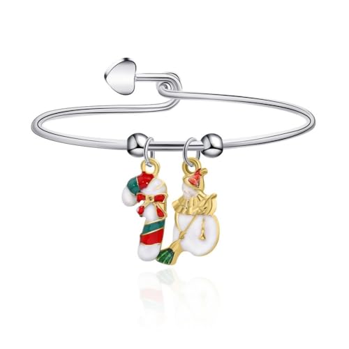YAZILIND 2Pcs Weihnachten Baum Armband Rentier Santa Claus Schneemann Süßigkeiten Elch Anhänger Armbänder Urlaub Festival Weihnachten Schmuck für Frauen(Krücke) von YAZILIND