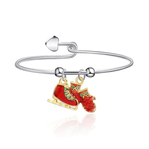 YAZILIND 2Pcs Weihnachten Baum Armband Rentier Santa Claus Schneemann Süßigkeiten Elch Anhänger Armbänder Urlaub Festival Weihnachten Schmuck für Frauen(Stiefel) von YAZILIND