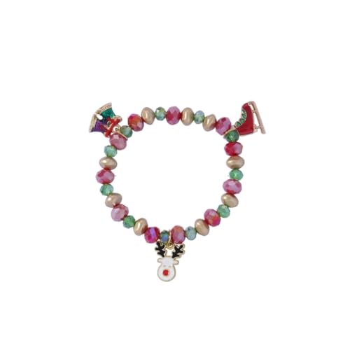 YAZILIND 2Pcs Weihnachten Perlen Armband Schneeflocke Santa Claus Schneemann Kranz Elch Anhänger Bunte Perlen Armbänder Urlaub Festival Weihnachten Schmuck für Frauen(#3) von YAZILIND