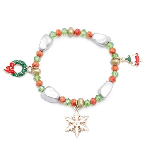 YAZILIND 2Pcs Weihnachten Perlen Armband Schneeflocke Santa Claus Schneemann Kranz Elch Anhänger Bunte Perlen Armbänder Urlaub Festival Weihnachten Schmuck für Frauen(#7) von YAZILIND