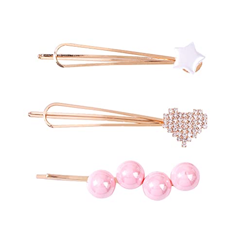 YAZILIND 3Pcs Haarspangen Candy Color Imitation Pearl dreiteilige Strass Haarschmuck Mode Herzform Haarnadel (Pink) von YAZILIND