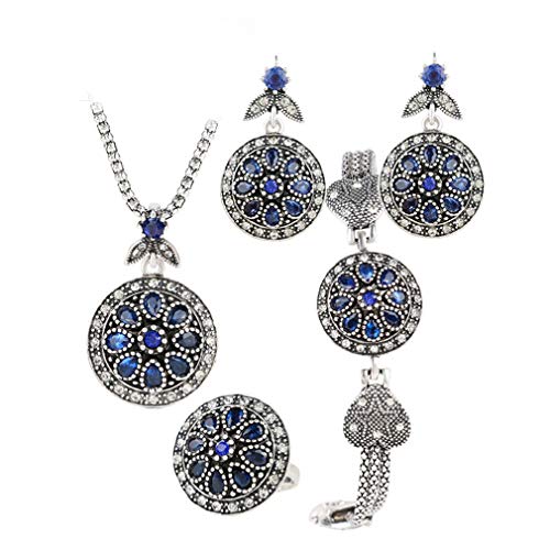 YAZILIND 4 Stück Damen Strass Blume geformt Anhänger Vintage Halskette Ohrringe Ringe Armband Elegante Bankett Brautschmuck Set 17.2 von YAZILIND