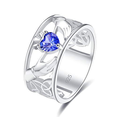 YAZILIND 925 Sterling Silber Ehering Hohlband Palm Herzform Blauer Zirkonia Elegant Damen Verlobungsschmuck 17.2 von YAZILIND