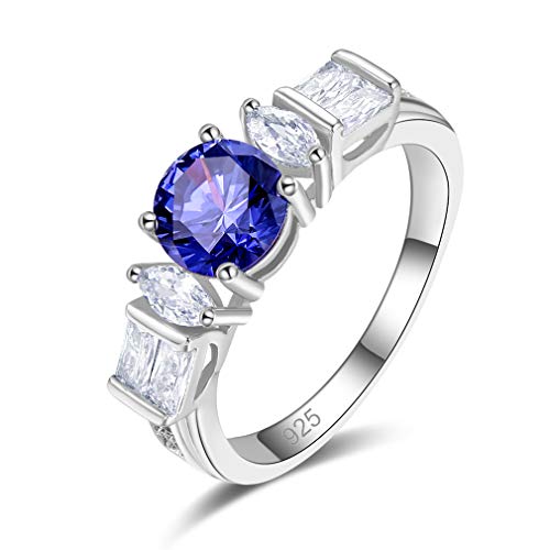 YAZILIND 925 Sterling Silber Ehering Ring Rund Blauer Zirkonia Elegant Damen Verlobungsschmuck 18.8 von YAZILIND